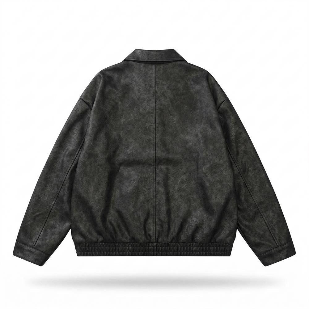 Gentleman Code - Kekok | Verwaschene Weit Geschnittene Lederjacke Unisex