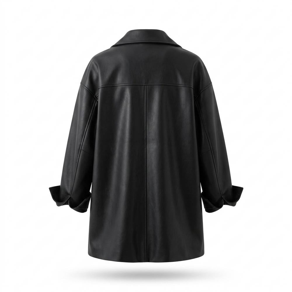 Gentleman Code - Ziget | Locker Geschnittene Geknöpfte Lederjacke Damen