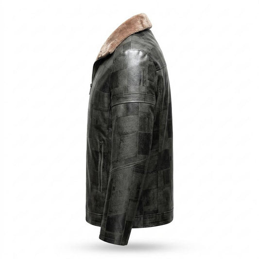 Gentleman Code - Mipet | Gefüttert Strukturiert Lederjacke Herren