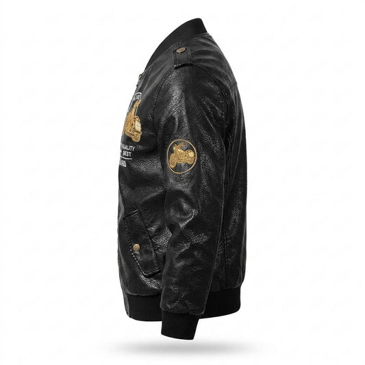 Gentleman Code - Kisev | Bestickt Gefüttert Lederjacke Herren
