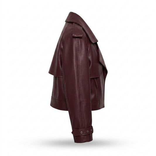 Gentleman Code - Yewel | Weit Geschnittene Breit-Kragige Lederjacke Damen