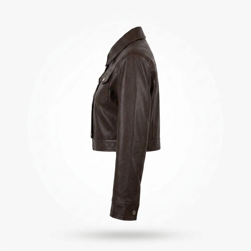 Gentleman Code - Dizav | Gecroppt Langärmlig Lederjacke Damen