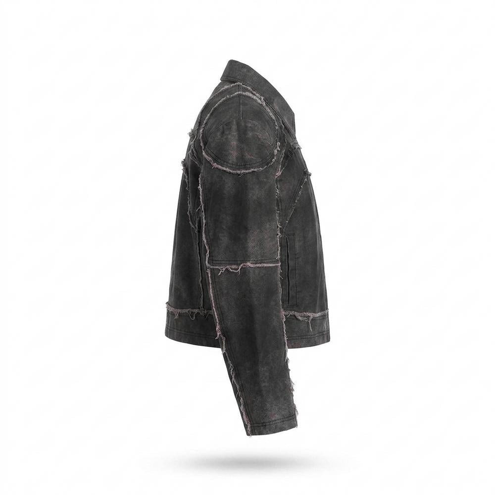 Gentleman Code - Zuhut | Dekonstruiert Kurzgeschnitten Lederjacke Unisex