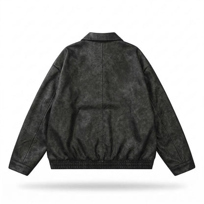 Gentleman Code - Kekok | Verwaschene Weit Geschnittene Lederjacke Unisex