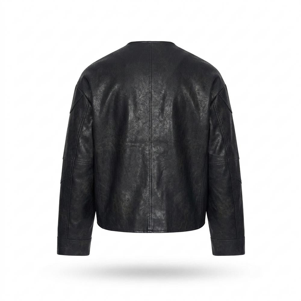 Gentleman Code - Rivos | Kragenlose Gesteppte Lederjacke Herren