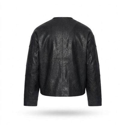 Gentleman Code - Rivos | Kragenlose Gesteppte Lederjacke Herren