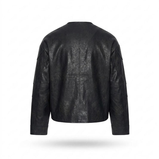 Gentleman Code - Rivos | Kragenlose Gesteppte Lederjacke Herren