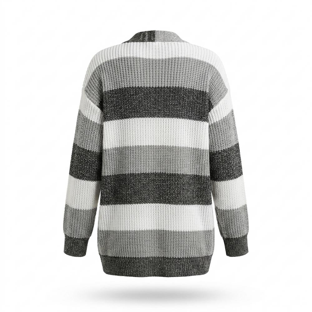 Gentleman Code - Kefom | Gestreifter Gestrickter Cardigan Damen