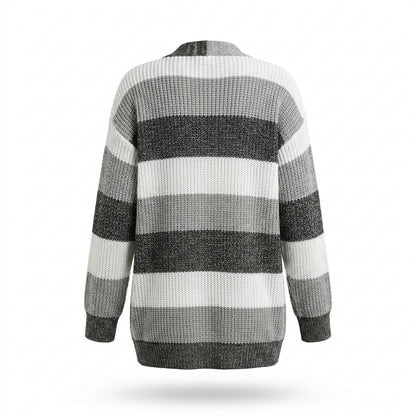 Gentleman Code - Kefom | Gestreifter Gestrickter Cardigan Damen