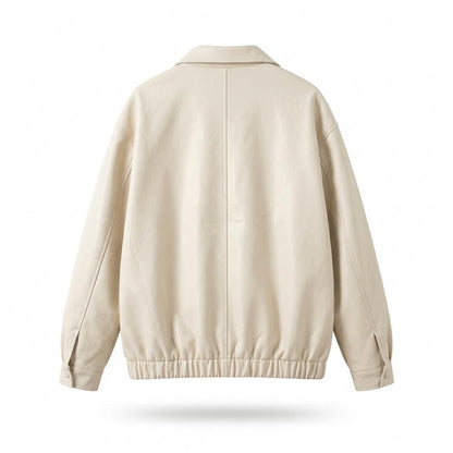 Gentleman Code - Daded | Unifarbene Weit Geschnittene Lederjacke Herren