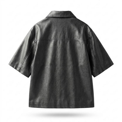 Gentleman Code - Civus | Kurzärmlige Glatte Lederjacke Herren
