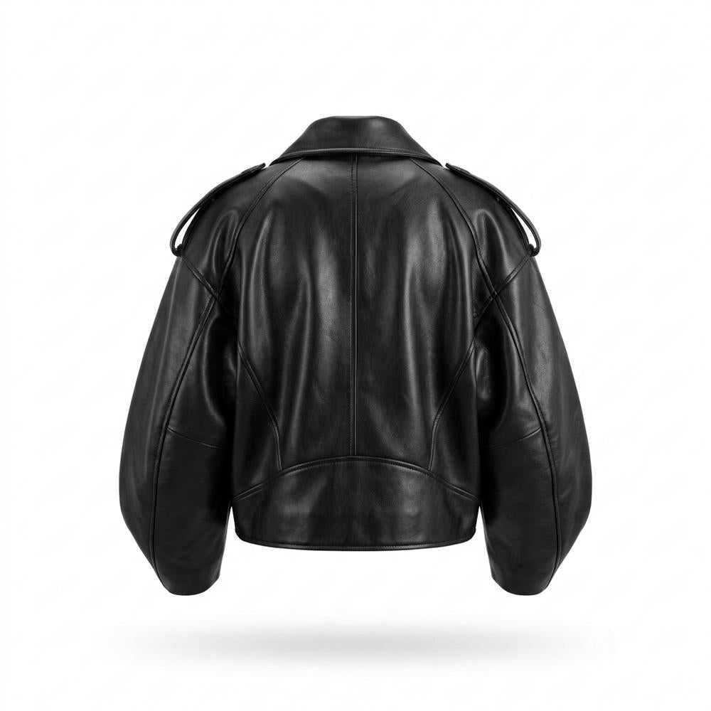 Gentleman Code - Yulim | Weit Geschnitten Gepufft Lederjacke Damen