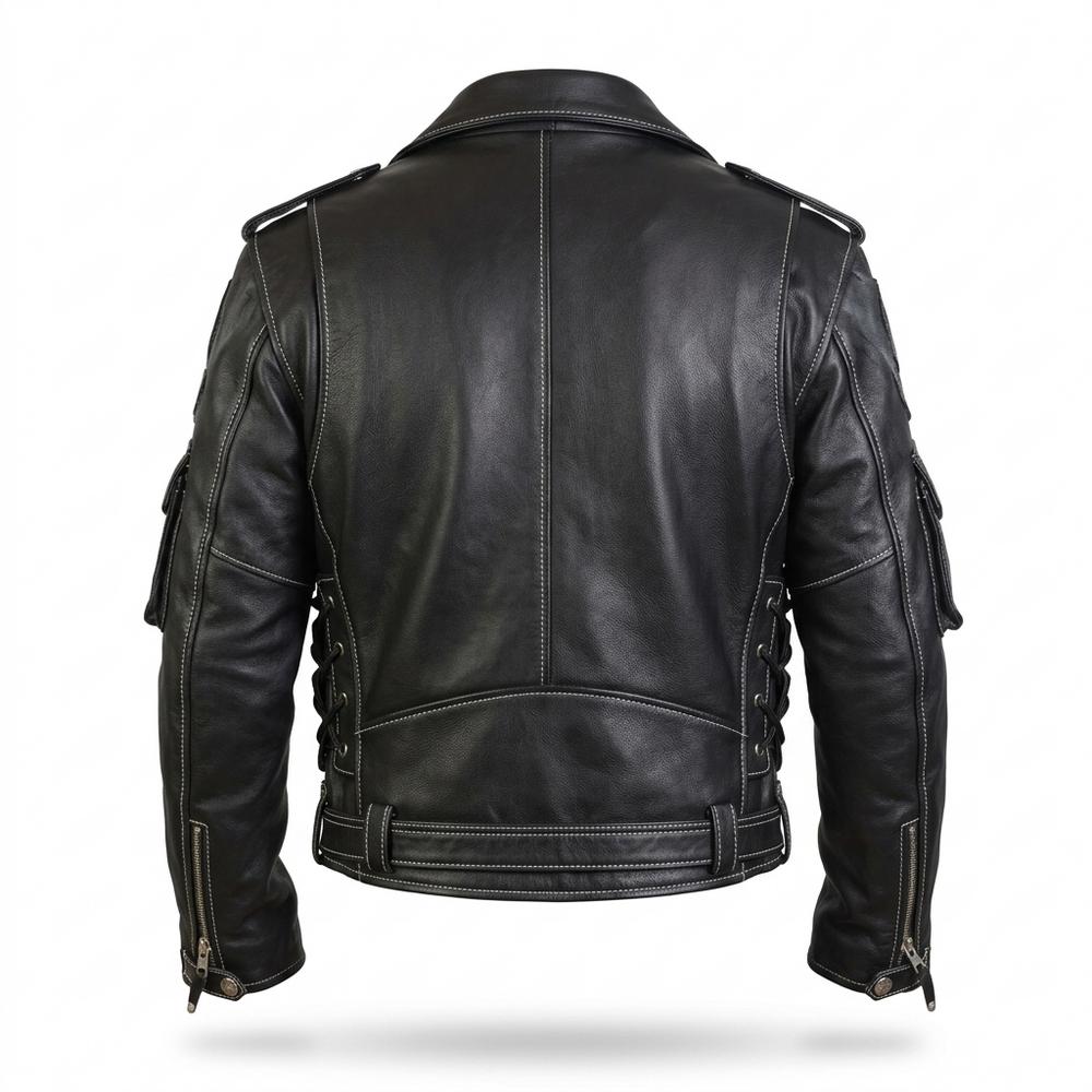 Gentleman Code - Zarak | Kontrastgesteppt Multipocket Lederjacke Herren