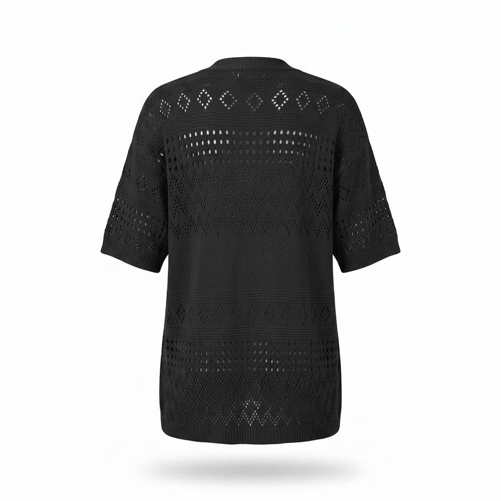 Gentleman Code - Mozus | Lochgestrickt Kurzärmlig Cardigan Damen