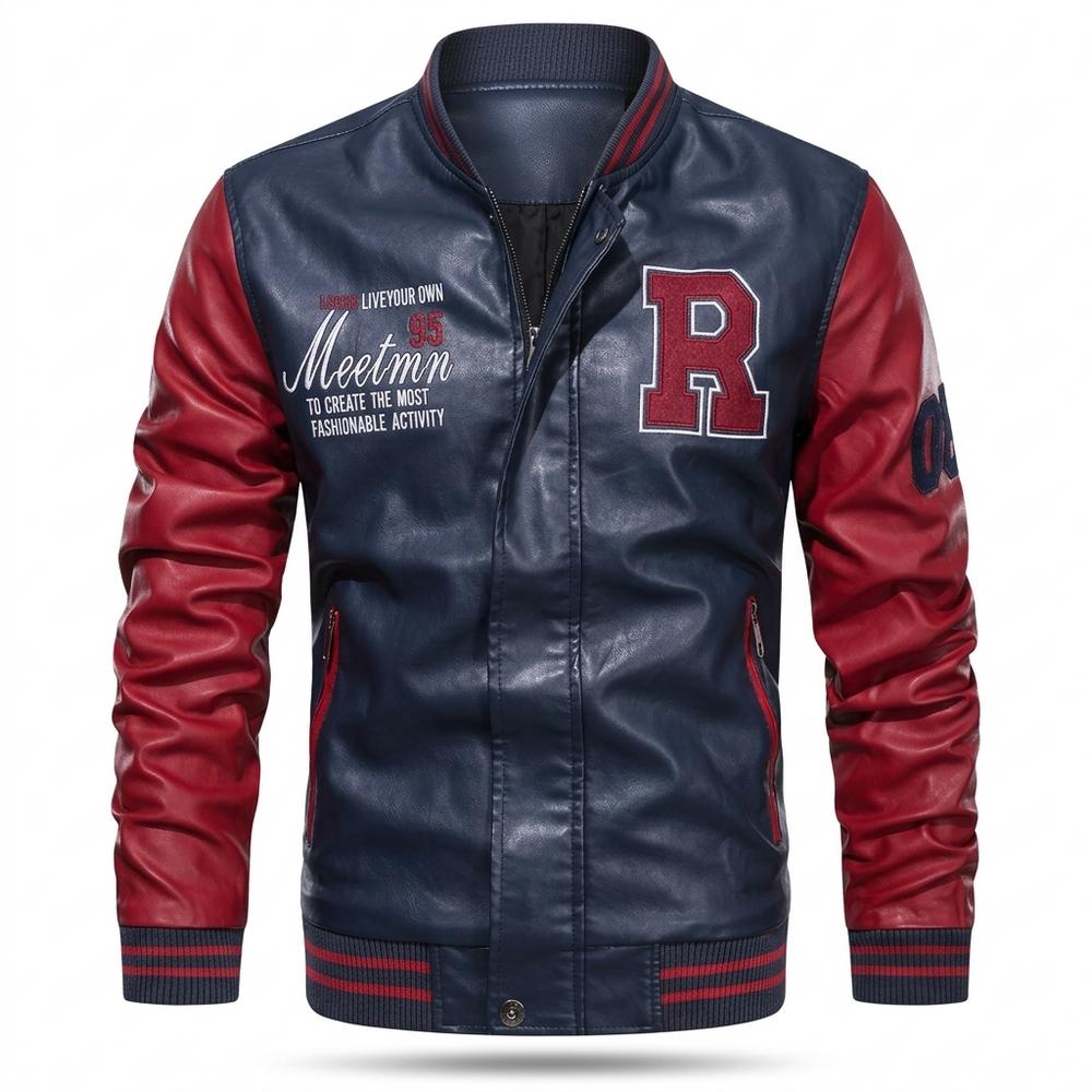 Gentleman Code - Sufar | Zweifarbige Bestickte Lederjacke Herren