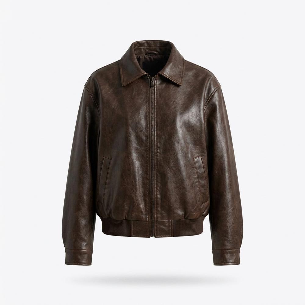 Gentleman Code - Tarit | Locker Geschnittene Reißverschluss Lederjacke Damen
