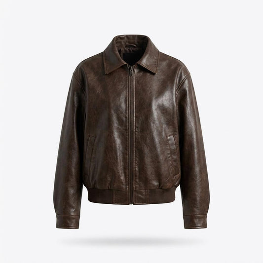 Gentleman Code - Tarit | Locker Geschnittene Reißverschluss Lederjacke Damen
