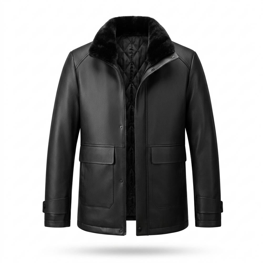 Gentleman Code - Vufod | Gefütterte Geknöpfte Lederjacke Herren