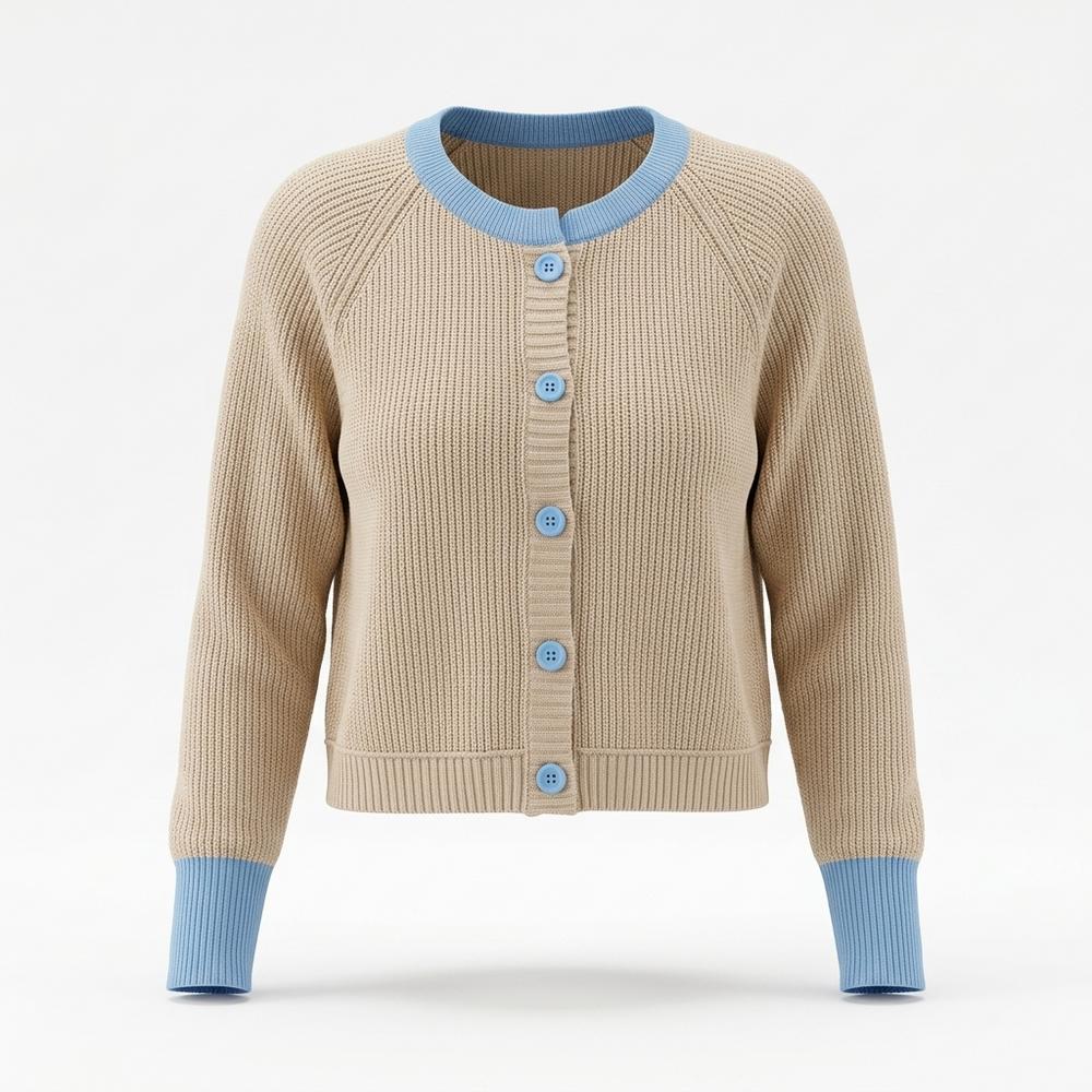 Gentleman Code - Zezet | Kontrastfarbener Gerippter Cardigan Damen
