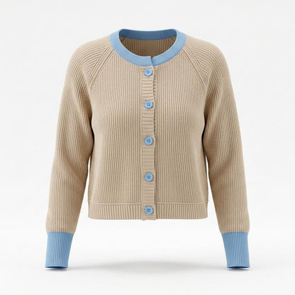 Gentleman Code - Zezet | Kontrastfarbener Gerippter Cardigan Damen