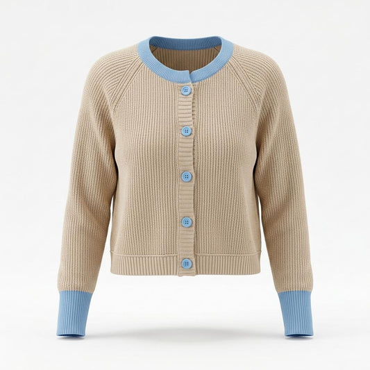Gentleman Code - Zezet | Kontrastfarbener Gerippter Cardigan Damen