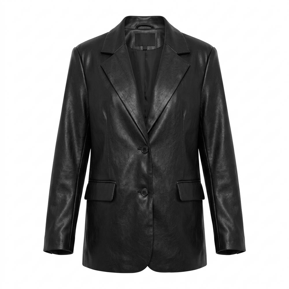 Gentleman Code - Yiben | Oversized Langärmlige Lederjacke Damen