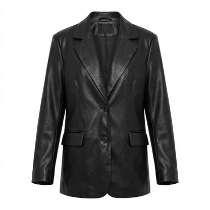 Gentleman Code - Yiben | Oversized Langärmlige Lederjacke Damen