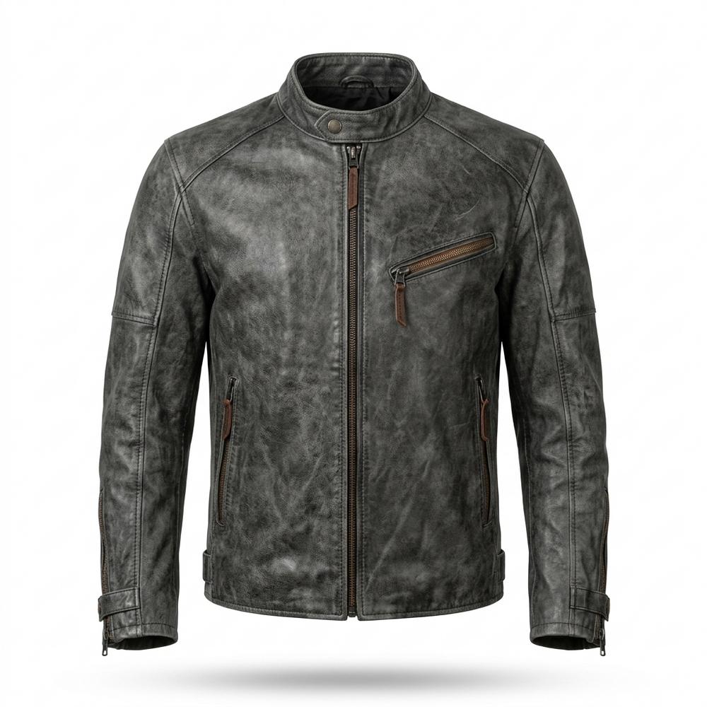 Gentleman Code - Taril | Strukturiert Stehkragen Lederjacke Herren