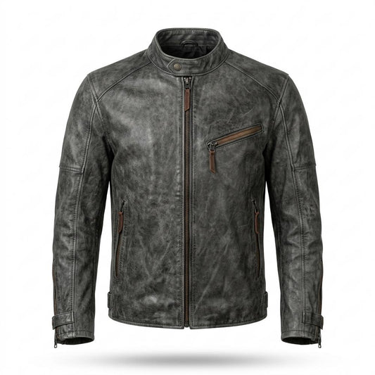 Gentleman Code - Taril | Strukturiert Stehkragen Lederjacke Herren