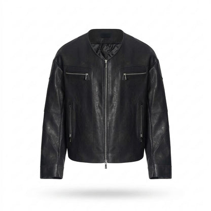 Gentleman Code - Rivos | Kragenlose Gesteppte Lederjacke Herren