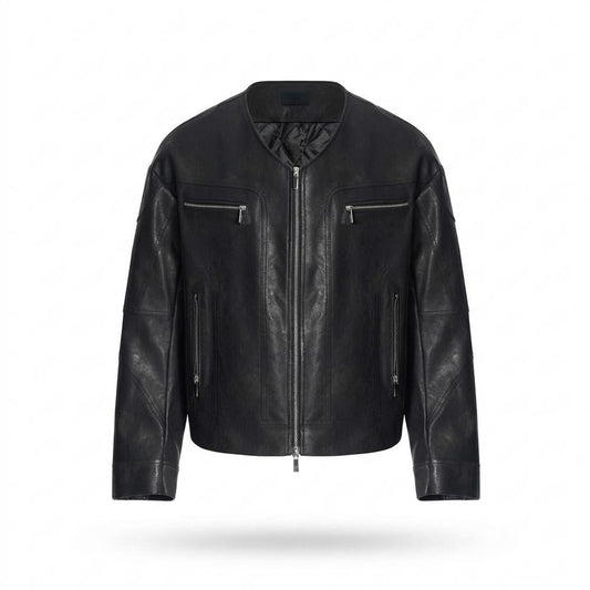 Gentleman Code - Rivos | Kragenlose Gesteppte Lederjacke Herren