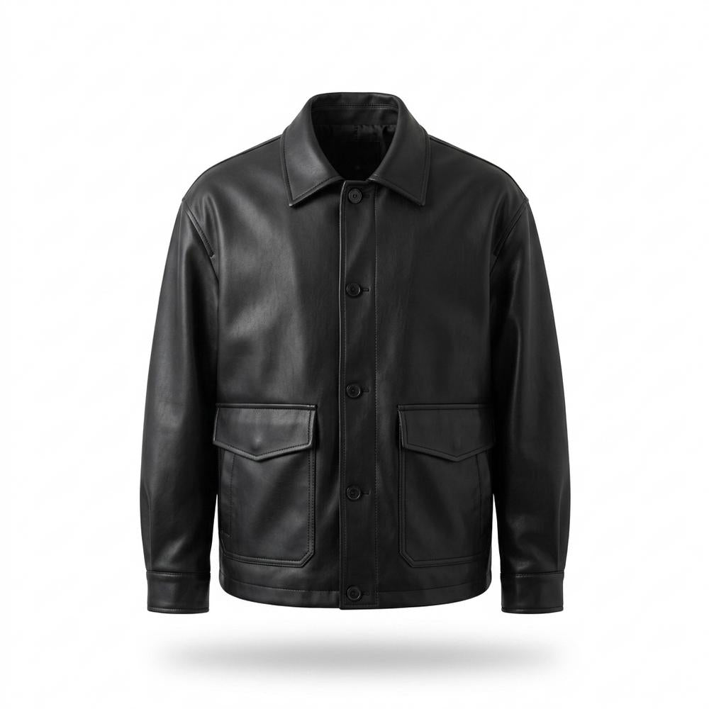 Gentleman Code - Yozur | Locker Geschnittene Geknöpfte Lederjacke Herren