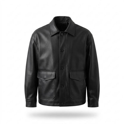 Gentleman Code - Yozur | Locker Geschnittene Geknöpfte Lederjacke Herren