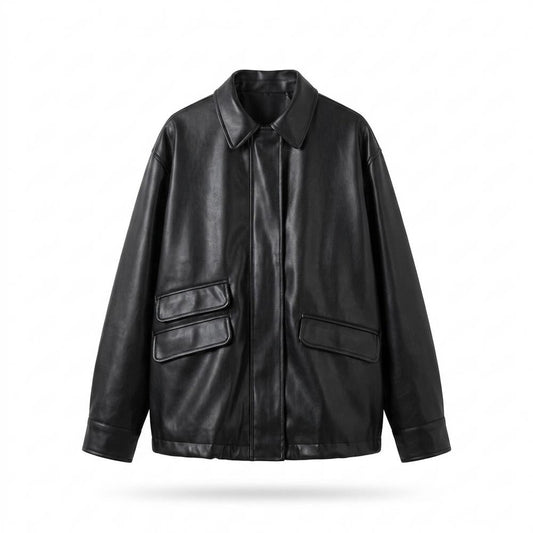 Gentleman Code - Tuwol | Übergroße Glatte Lederjacke Unisex
