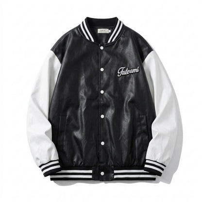 Gentleman Code - Rabit | Zweifarbige Geknöpfte Lederjacke Unisex