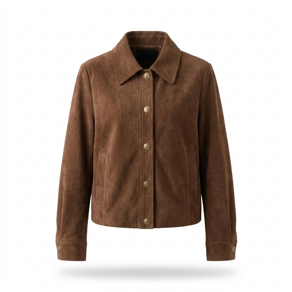 Gentleman Code - Kokek | Langärmelige Geknöpfte Wildleder-Jacke Damen