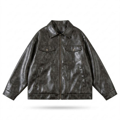 Gentleman Code - Dezet | Gerade Geschnittene Strukturierte Lederjacke Unisex