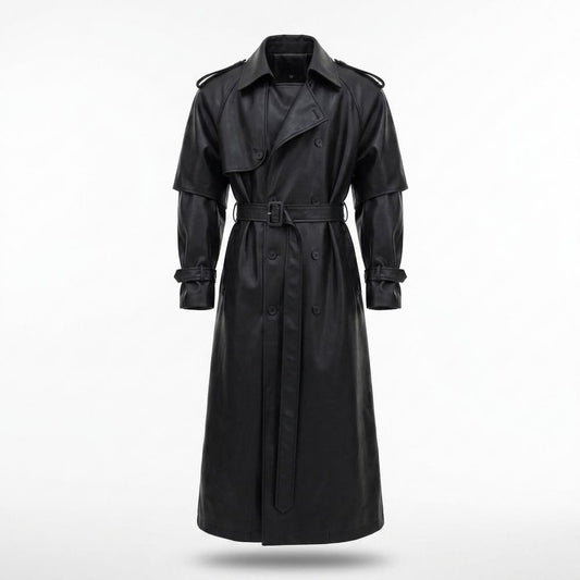 Gentleman Code - Vapak | Doppelreihiger Gegürteter Ledermantel Unisex