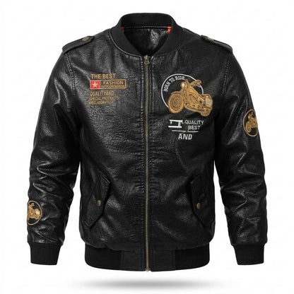 Gentleman Code - Kisev | Bestickt Gefüttert Lederjacke Herren