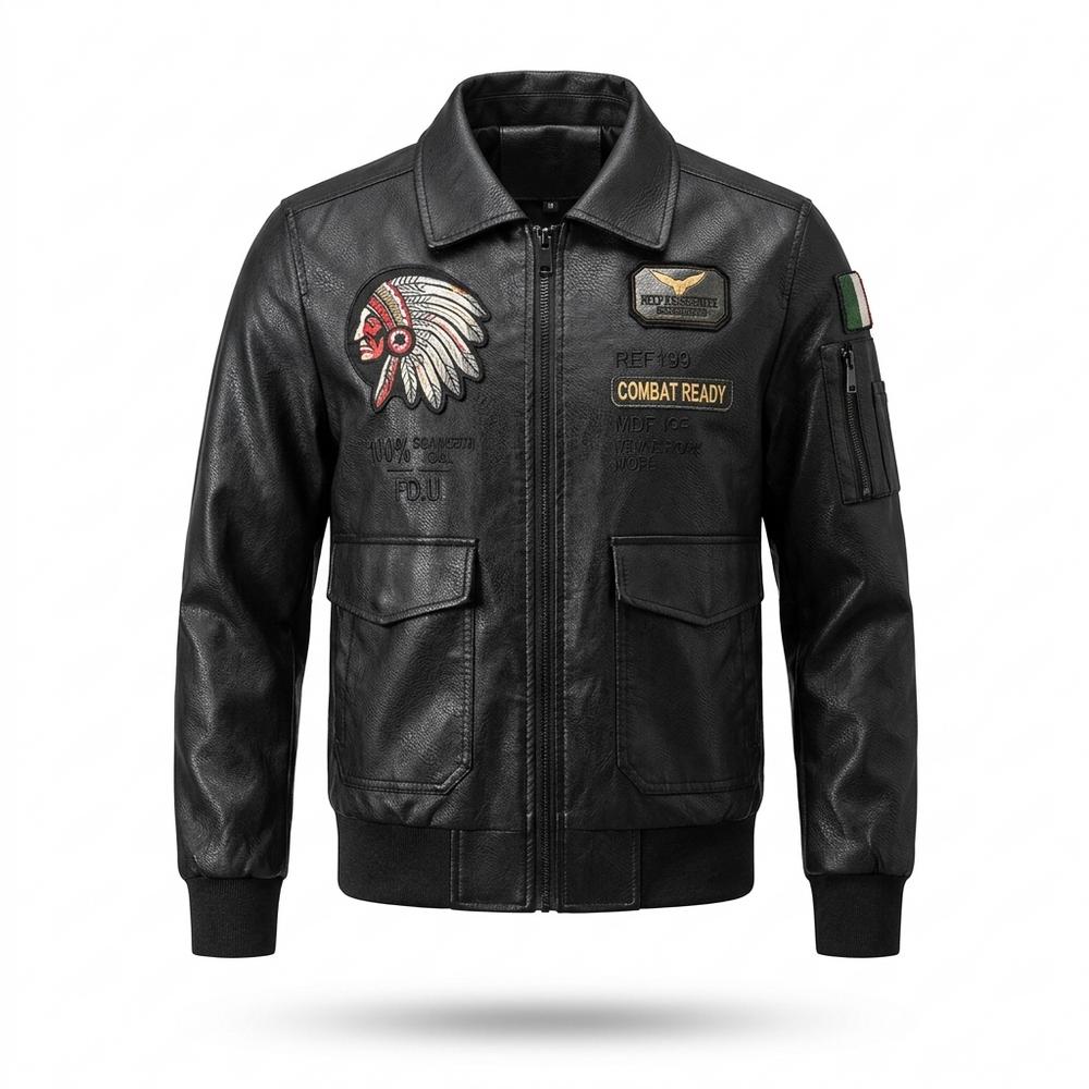 Gentleman Code - Vusil | Applizierte Langärmelige Lederjacke Herren