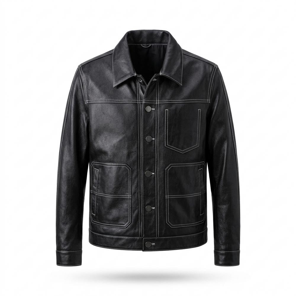 Gentleman Code - Kezul | Kontrastgesteppt Geknöpft Lederjacke Herren