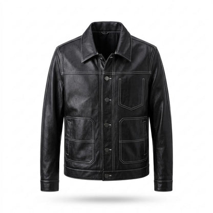 Gentleman Code - Kezul | Kontrastgesteppt Geknöpft Lederjacke Herren