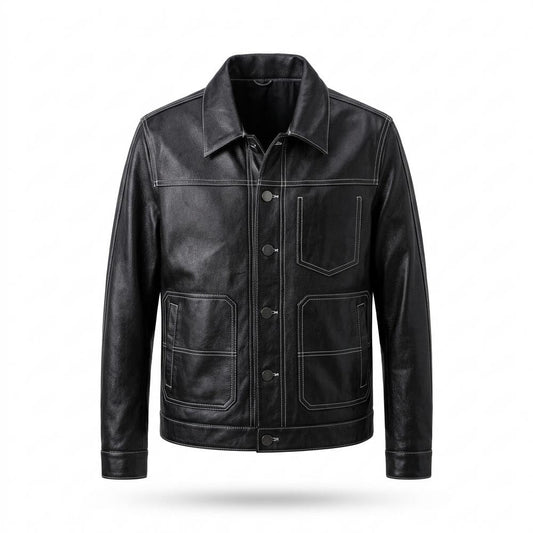 Gentleman Code - Kezul | Kontrastgesteppt Geknöpft Lederjacke Herren