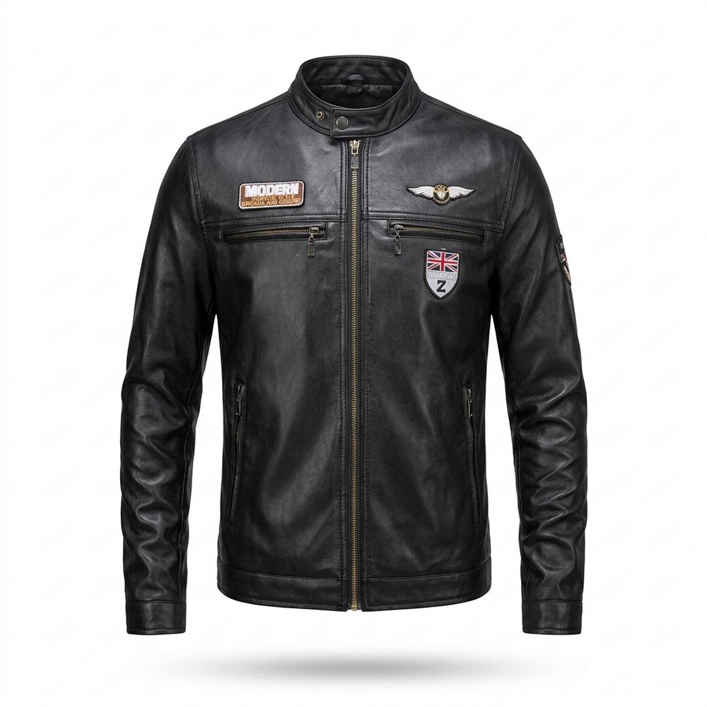 Gentleman Code - Toped | Appliziert Tailliert Lederjacke Herren