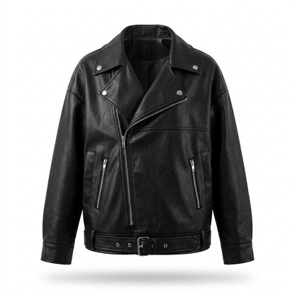 Gentleman Code - Nomit | Weitgeschnittene Asymmetrische Lederjacke Damen