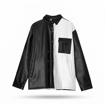 Gentleman Code - Ralor | Zweifarbige Geknöpfte Lederjacke Unisex