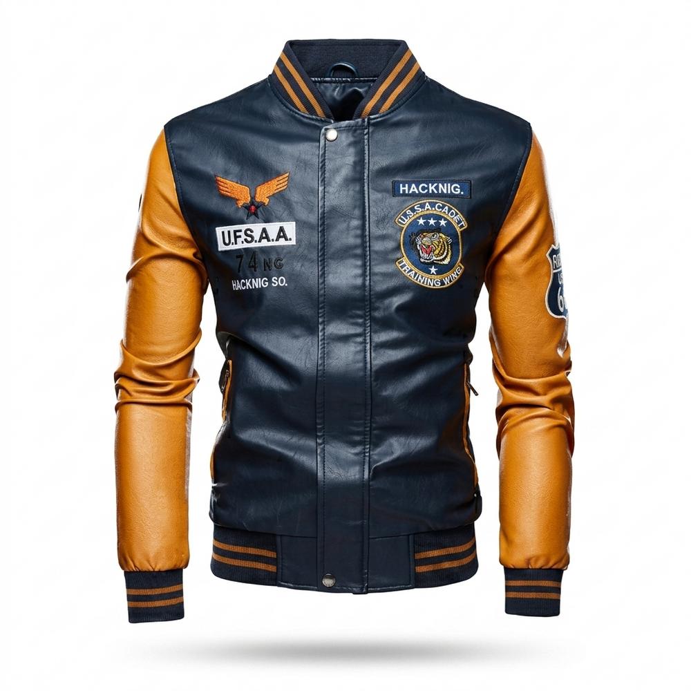 Gentleman Code - Ruwen | Bestickt Geknöpft Lederjacke Herren