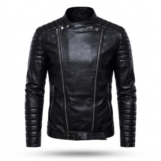 Gentleman Code - Zutat | Asymmetrisch Gesteppt Lederjacke Herren