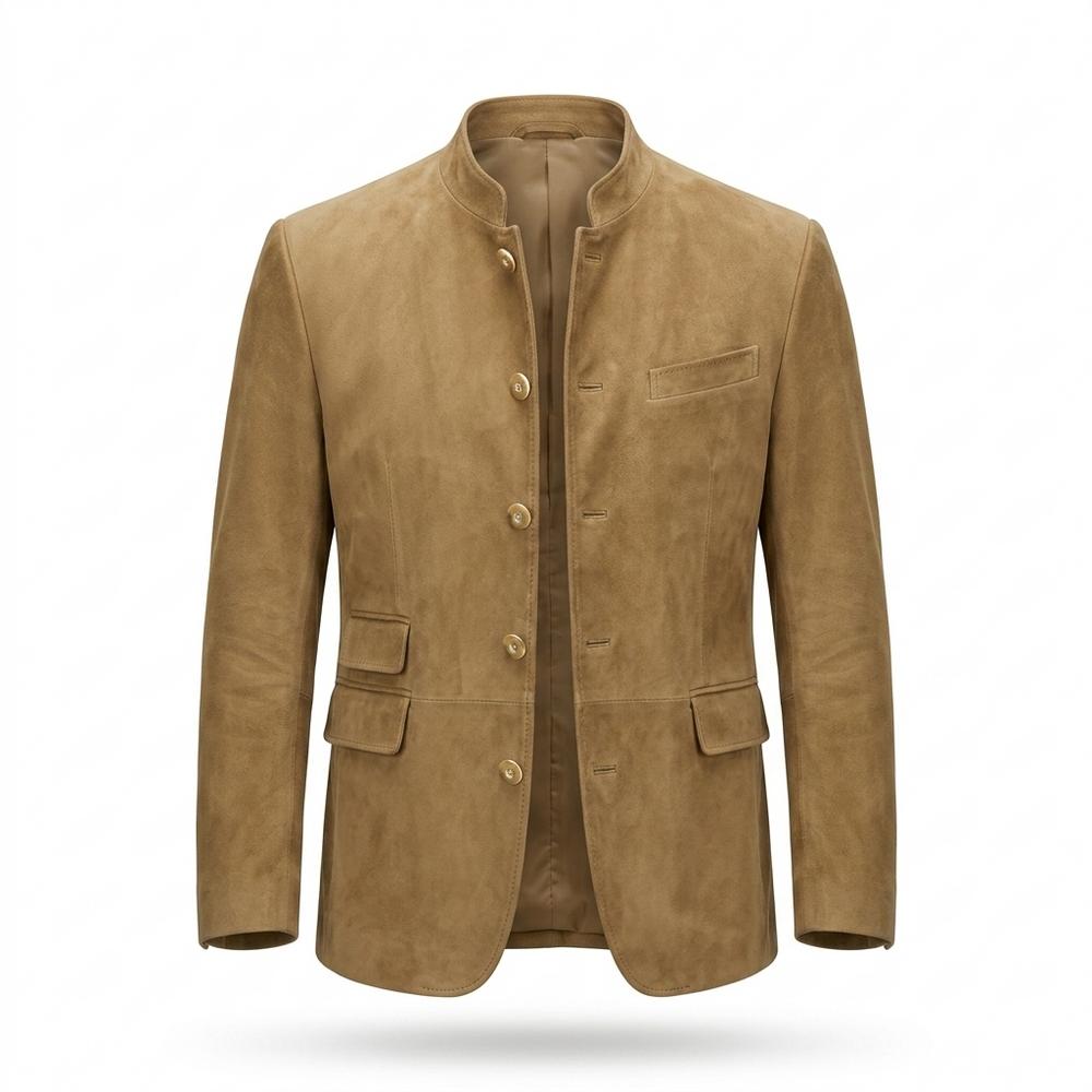 Gentleman Code - Somol | Stehkragen Geknöpft Wildleder-Jacke Herren