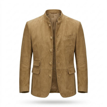 Gentleman Code - Somol | Stehkragen Geknöpft Wildleder-Jacke Herren
